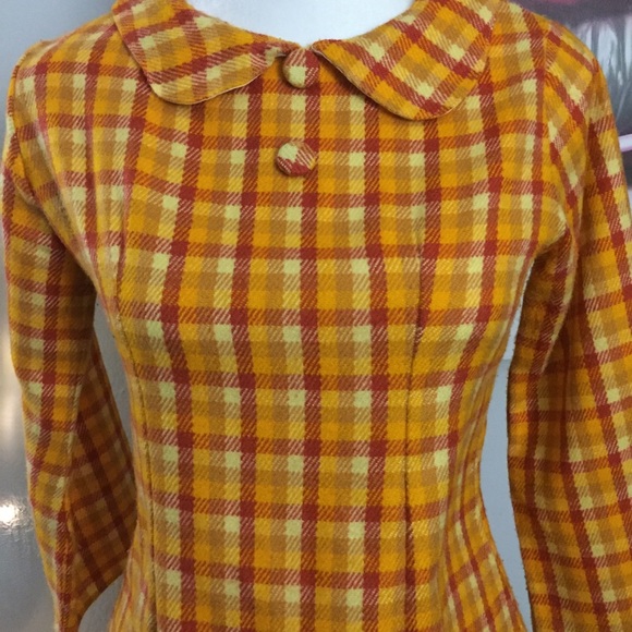 Yellow Plaid 100% Wool Dress - Picture 2 of 4